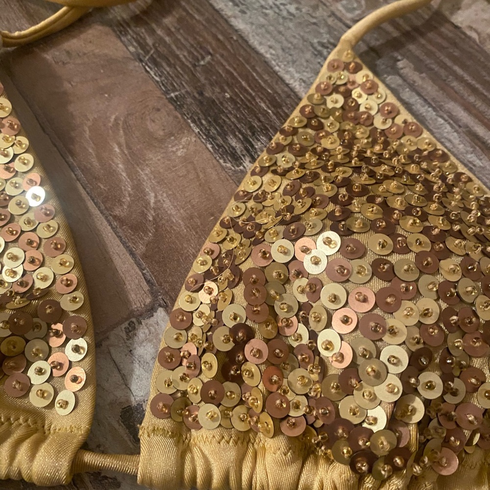 Victoria’s Secret Gold Sequin Triangle Bikini Top